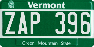 VT license plate ZAP396