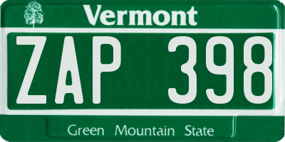 VT license plate ZAP398