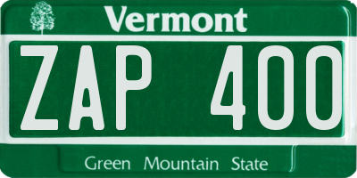 VT license plate ZAP400