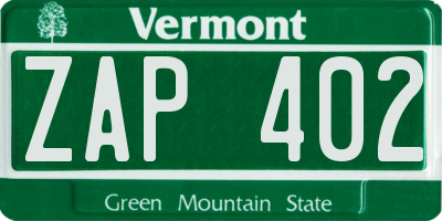 VT license plate ZAP402