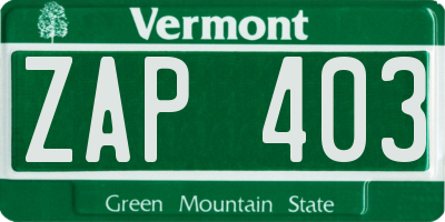 VT license plate ZAP403