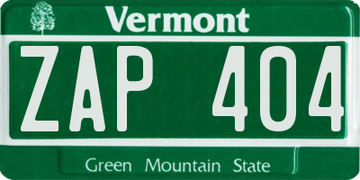 VT license plate ZAP404