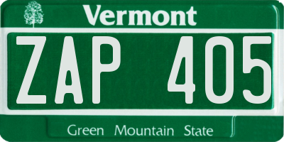 VT license plate ZAP405