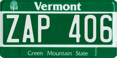 VT license plate ZAP406