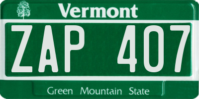 VT license plate ZAP407