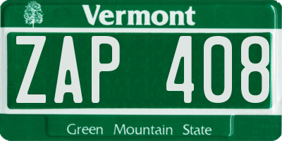 VT license plate ZAP408