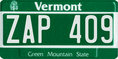 VT license plate ZAP409