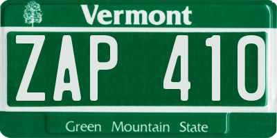 VT license plate ZAP410