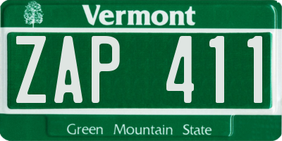 VT license plate ZAP411