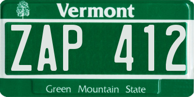 VT license plate ZAP412