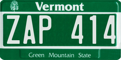 VT license plate ZAP414