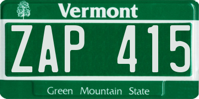 VT license plate ZAP415