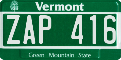 VT license plate ZAP416