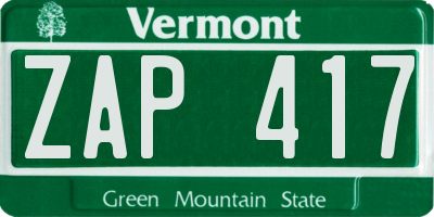 VT license plate ZAP417