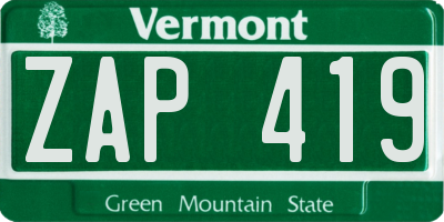 VT license plate ZAP419