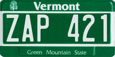 VT license plate ZAP421