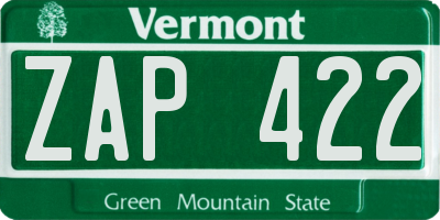 VT license plate ZAP422
