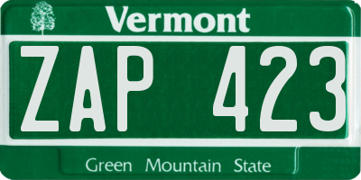 VT license plate ZAP423