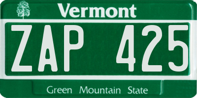 VT license plate ZAP425
