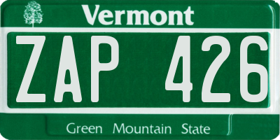 VT license plate ZAP426