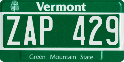 VT license plate ZAP429