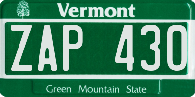 VT license plate ZAP430