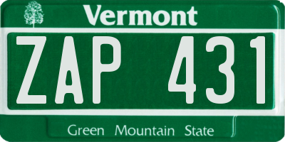 VT license plate ZAP431