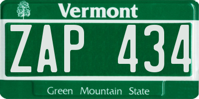 VT license plate ZAP434