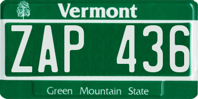 VT license plate ZAP436