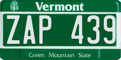 VT license plate ZAP439