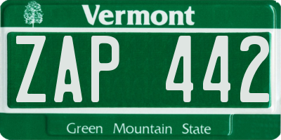 VT license plate ZAP442