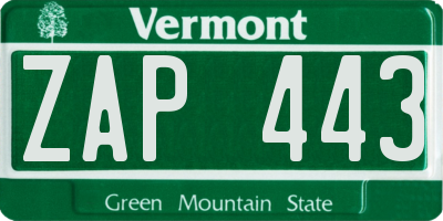 VT license plate ZAP443