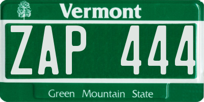 VT license plate ZAP444