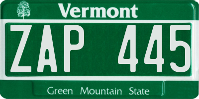 VT license plate ZAP445