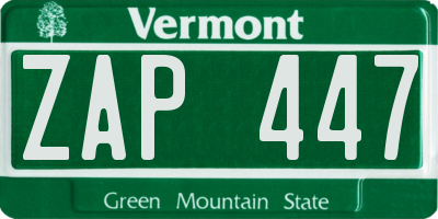 VT license plate ZAP447