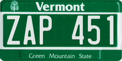 VT license plate ZAP451