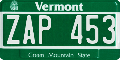 VT license plate ZAP453
