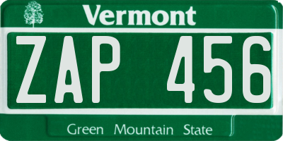 VT license plate ZAP456