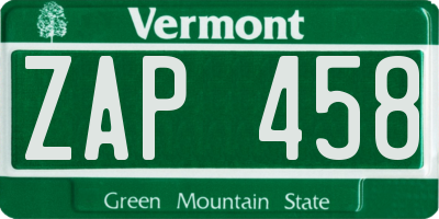 VT license plate ZAP458
