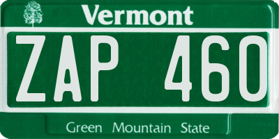 VT license plate ZAP460