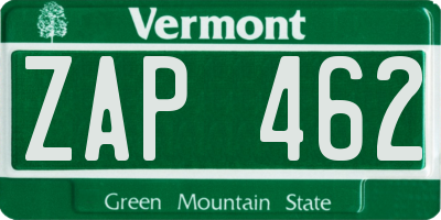 VT license plate ZAP462