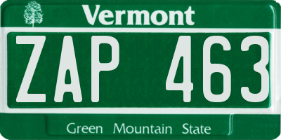 VT license plate ZAP463
