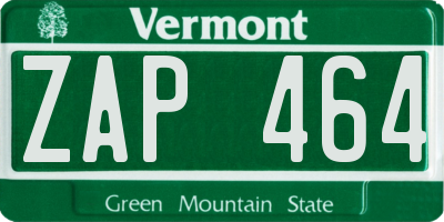 VT license plate ZAP464