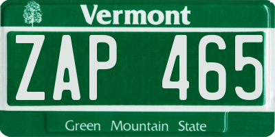VT license plate ZAP465