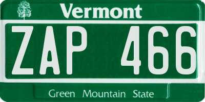 VT license plate ZAP466