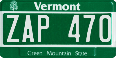 VT license plate ZAP470