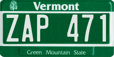 VT license plate ZAP471