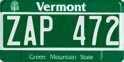 VT license plate ZAP472