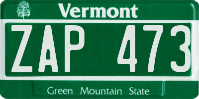 VT license plate ZAP473