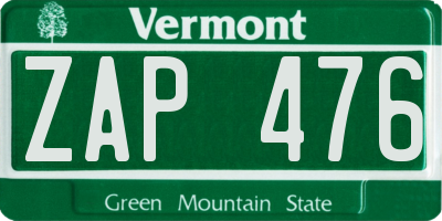 VT license plate ZAP476
